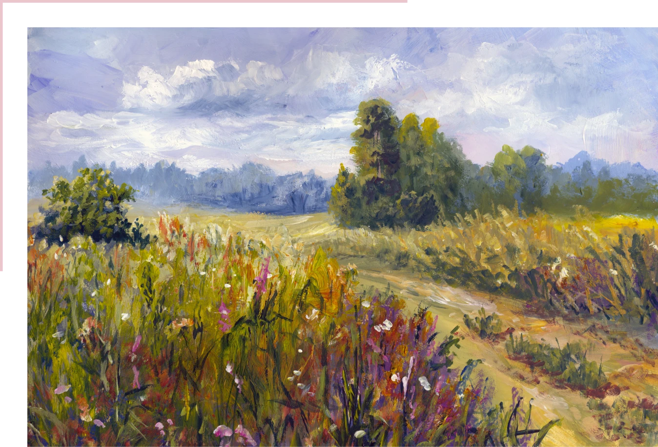 Scenic landscape with blooming flowers